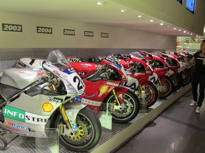 A selection of WSBk bikes at the factory.